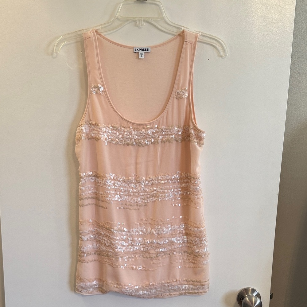 Express Women's Sequin Striped Tank Top - Light Pink